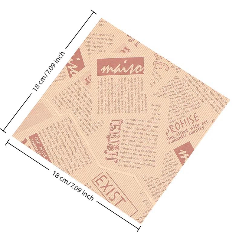 50 шт. Упаковка для выпечки Пакет для еды Жиронепроницаемый бумажный пакет Обертка для сэндвича, пончика, хлеба Гамбургер Кухонный аксессуар 18*18 см