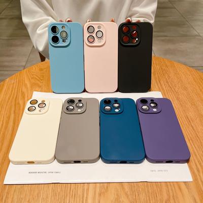 Подходящий для Iphone16 Candy Силиконовый чехол, Apple 15promax с защитной пленкой для объектива 13 Простой однотонный 14 Чехол для телефона