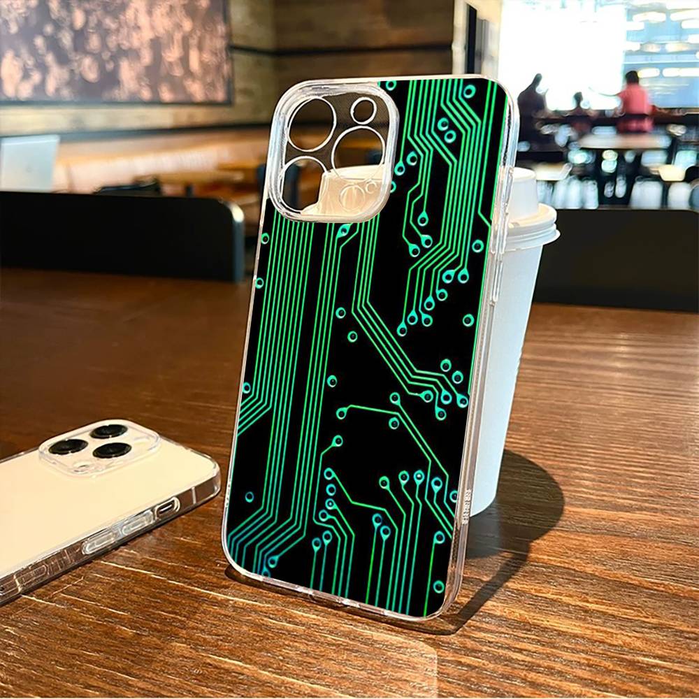 Чехол для телефона с принтом печатной платы Для iPhone17,16,15,14,13,12,11 Plus,Pro Max Мягкий прозрачный чехол