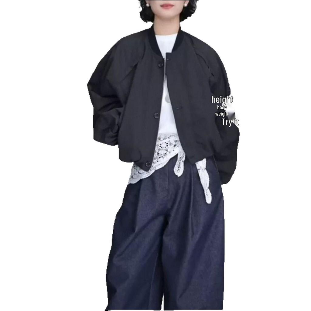 Короткая женская бейсбольная куртка на молнии в корейском стиле - Весна/Осень 2025 Свободный повседневный тренд