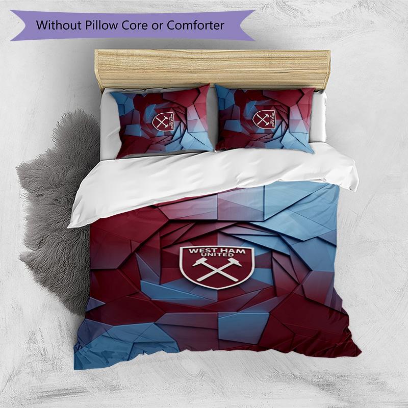 West Ham United Football Printed 3 Pieces Bedding Set, Comfortable Skin Friendly Bedroom Duvet Cover Set