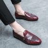 Loafers Shoes Men PU Splice Stone Pattern Double Buckle Decoration Low Heel Business Casual Shoes Classic Banquet Men Shoes