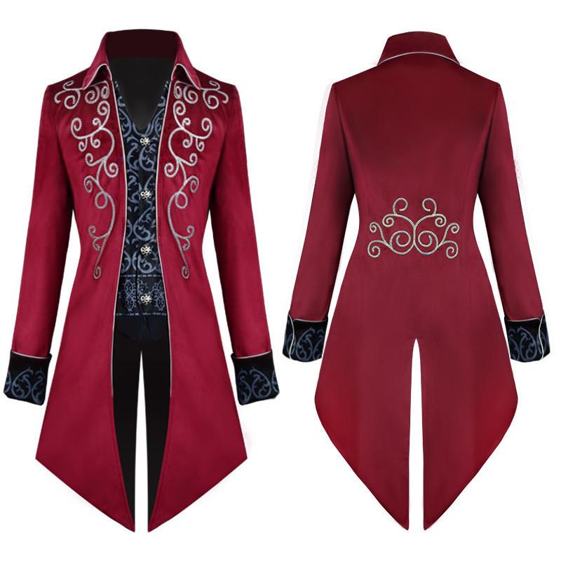 Fantasy European Mens Middle Ages Style Tailsuit With Embroidered Polyester For Stage Performances