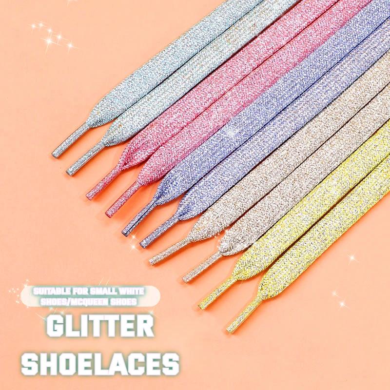 2 Pair Glitter White Shoelaces of Sneakers Colorful Shoelaces Metallic Shiny Gold Shoelace Silver Flat Shoe Laces Running Laces