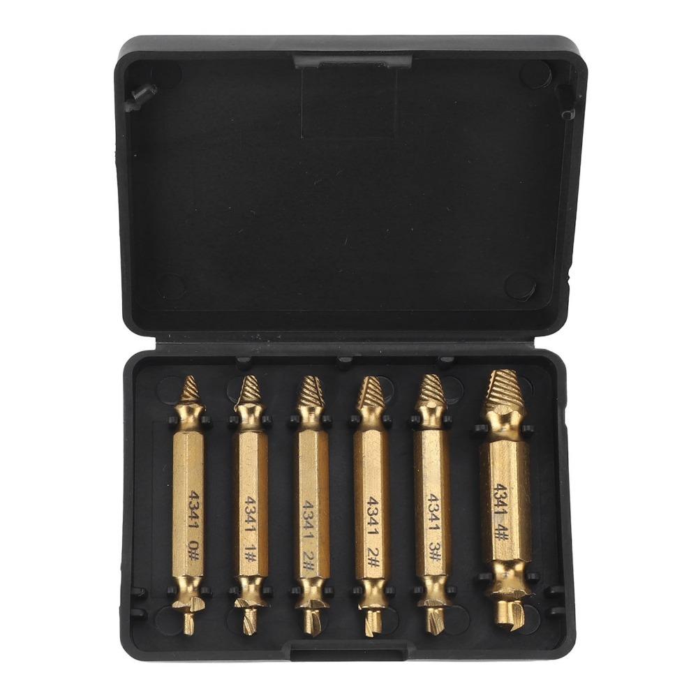 6pcs Drill Bit Screw Extractor Set HSS 4341 Stripped Screw Removal Tool  For Stripped Bolts