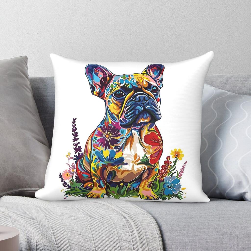 French Bulldog Frenchie Pillowcase Polyester Linen Velvet Pattern Zip Decor Throw Pillow Case Sofa Seater Cushion Cover