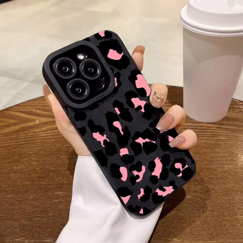 Модный розовый леопардовый чехол для телефона для iPhone 17 16 15 14 13 12 11 17 Pro Max Air X XR XS Max 16E Plus Ударопрочный мягкий чехол