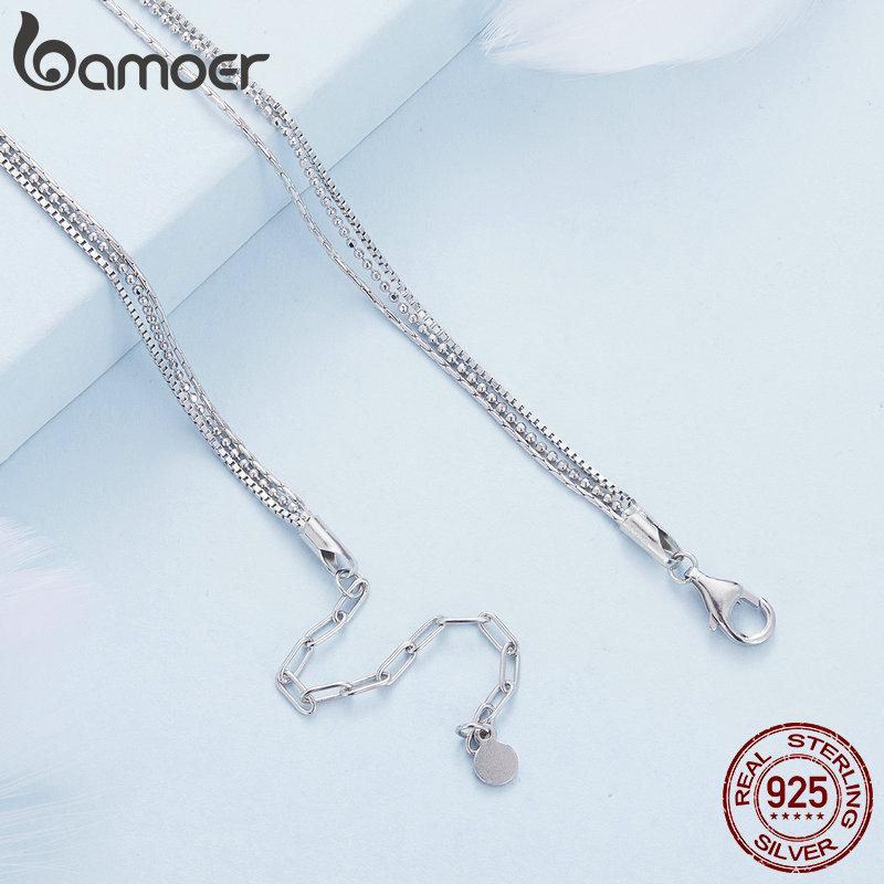 BAMOER из стерлингового серебра 925 пробы, шикарная трехслойная коробка для ожерелья, цепочка на шею с бусинами для женщин, с платиновым покрытием, оригинальный дизайн, изящные ювелирные изделия