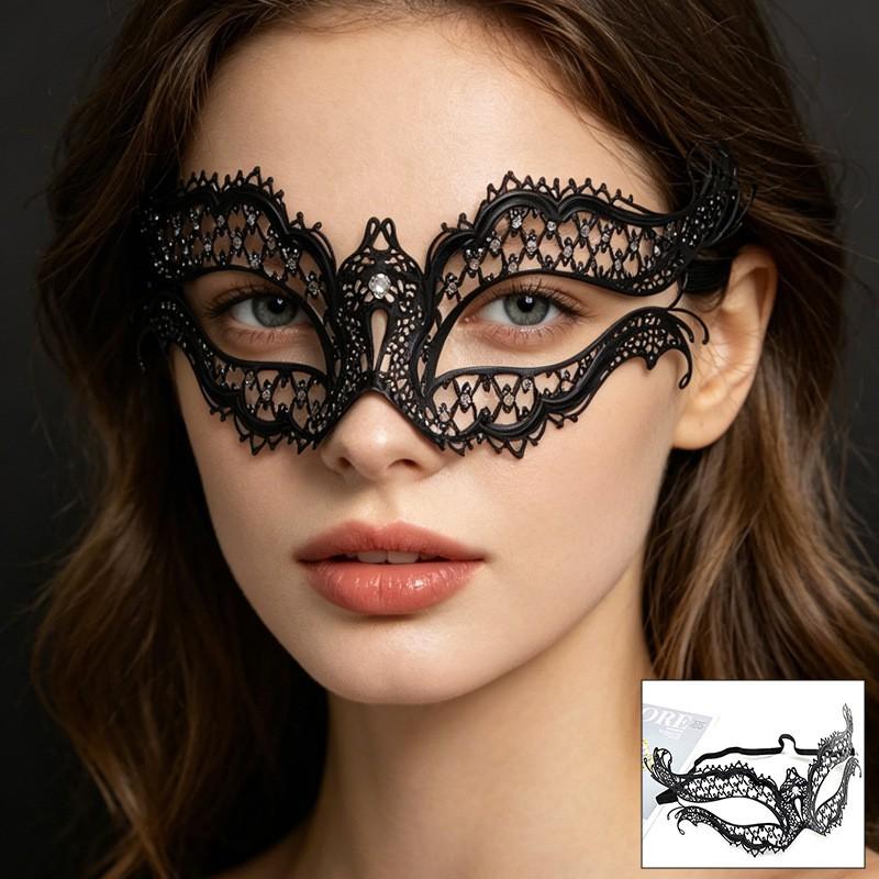Halloween Metal Half Face Mask With Rhinestones Black Adult Cosplay Party Masquerade