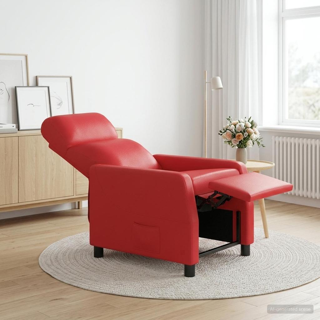 Recliner Chair Red Artificial Leather