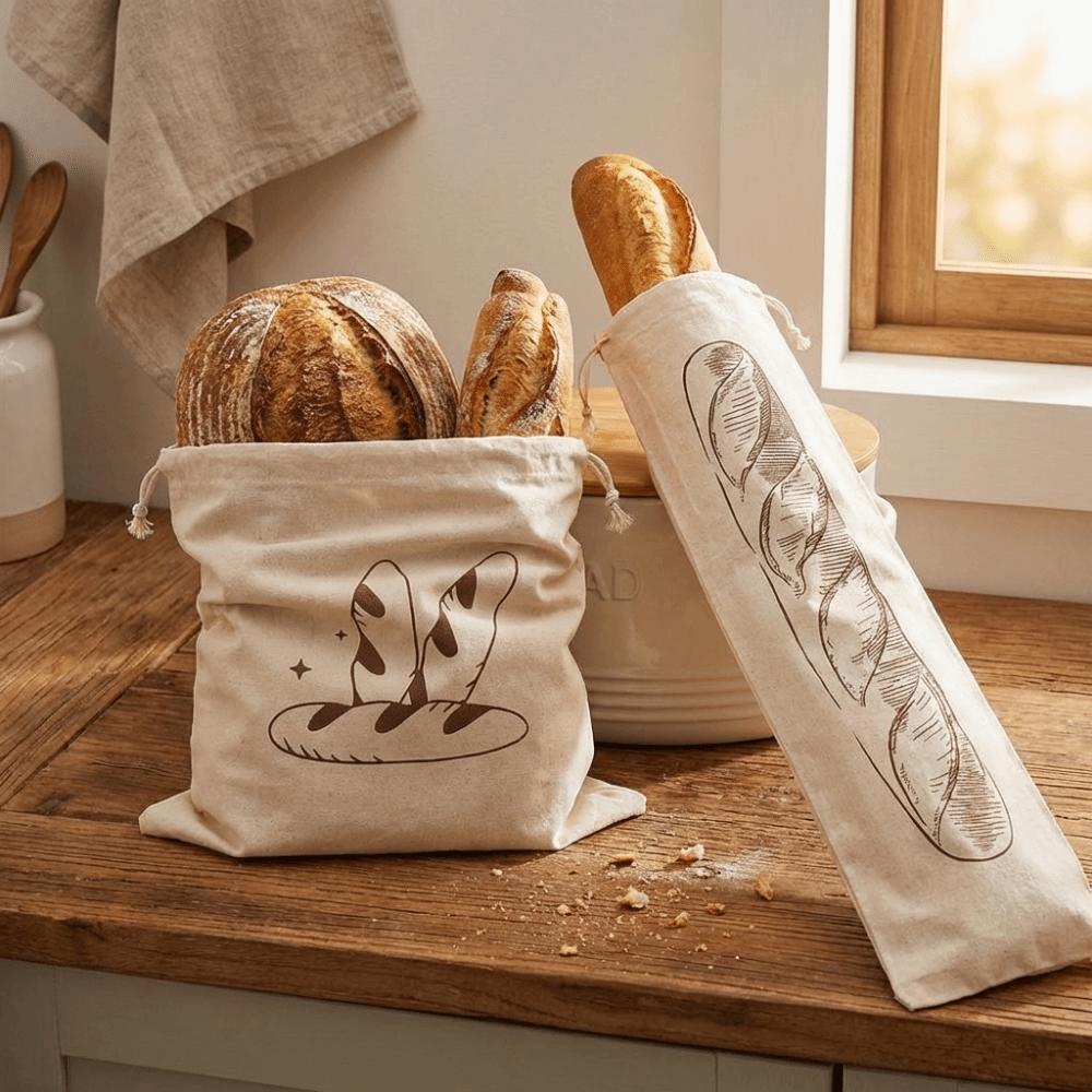 2PCS Fresh Keeping Bread Storage Bags Large Drawstring Bread Bag French Stick Storage Bag Toast