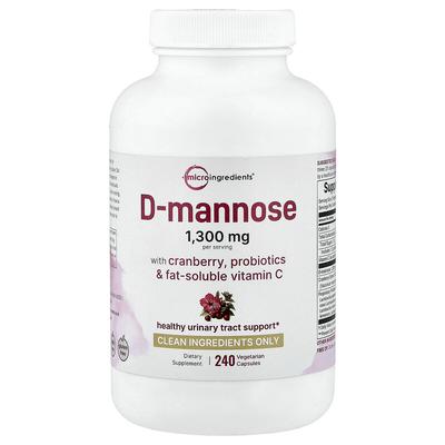 D-Mannose With Cranberry, Probiotics & Fat-Soluble Vitamin C, 240 Vegetarian Capsules