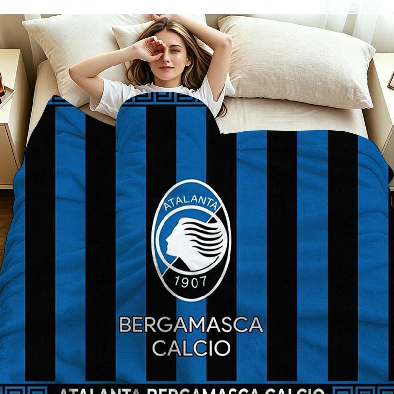 Atalanta Bergamo Logo Print Flannel Blanket High Quality Warm Comfortable Cover for All Seasons Perfect for Gifts Home Decor