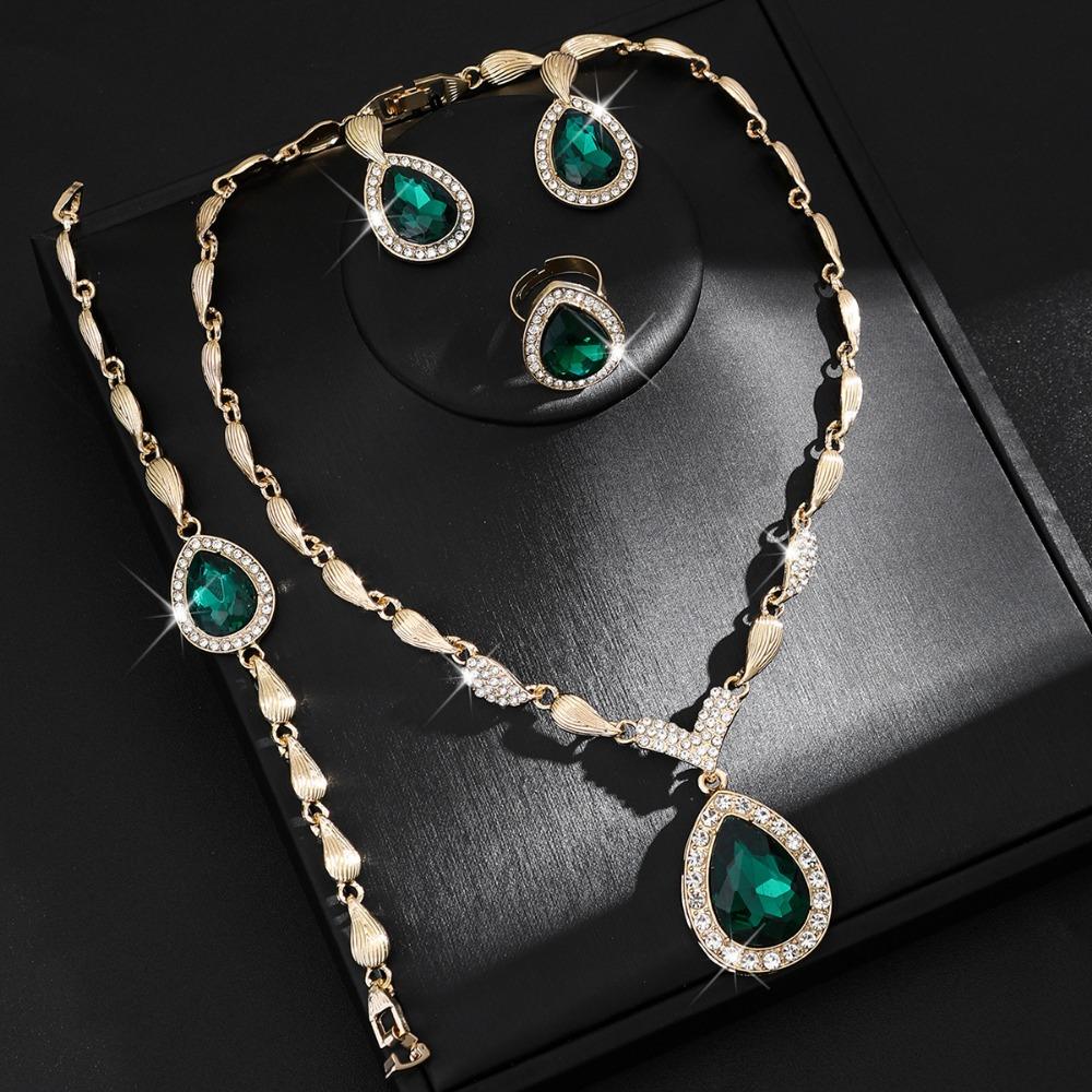 Water Drop Pendant Rhinestone Inlaid Jewelry Set Light Luxury Women Jewelry Set Gifts