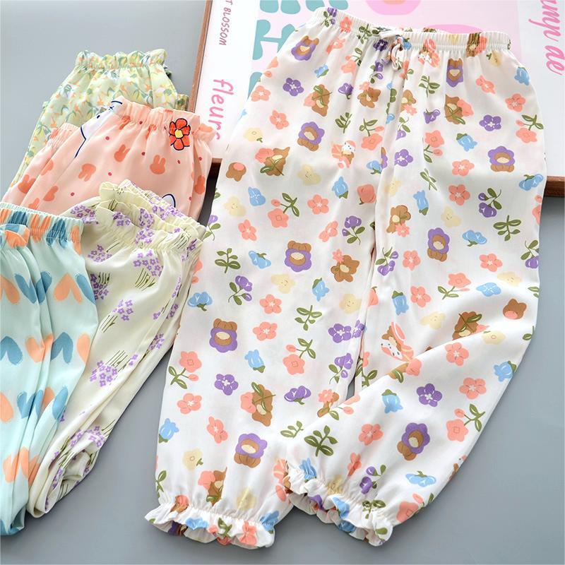 Детские повседневные брюки от комаров, летние тонкие брюки для сна для девочек, свободные внешние брюки-фонарики
