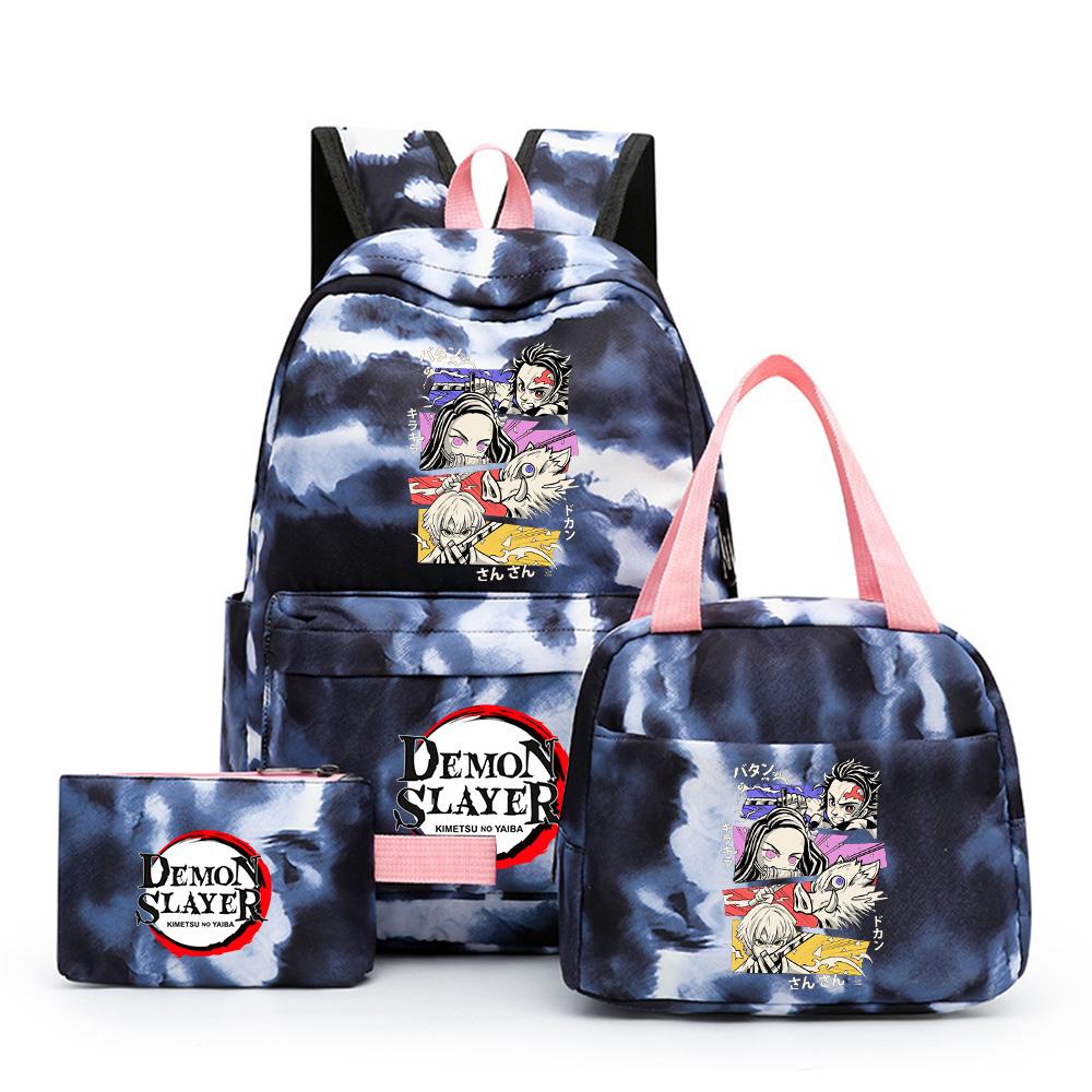 3 шт./комплект Аниме Клинок, рассекающий демонов Рюкзак с принтом, сумка для ланча, пенал для подростка, школьная сумка, сумка для путешествий, подарок для девочки, мальчика