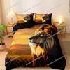 Lion Duvet Cover Set Safari Bedding Set Wildlife Hunting Polyester Double Queen King Size Quilt Cover for Kids Teens 3D Print