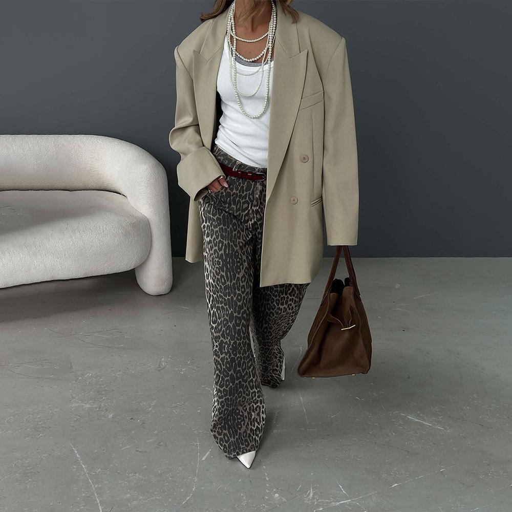 Женские брюки с широкими штанинами с леопардовым принтом, осенние свободные повседневные брюки для трейлинга Y2K