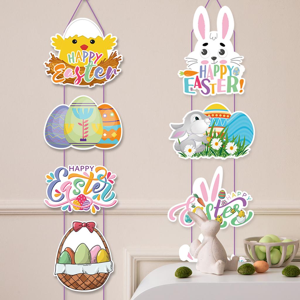 Easter Paper Door Hanging Pendant 2024 Home Party Cartoon Rabbit Eggs Door Hanger Decorative Plaque Signs Ornament Gift