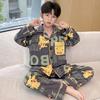 Boys Long Sleeve Cotton Pajamas Set Cartoon Print Soft Sleepwear Kids Teens Home Wear Fall