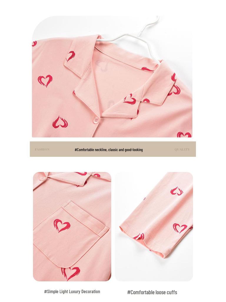 Женский осенний пижамный комплект из лайкры и хлопка – с длинными рукавами и брюками, дышащая и милая девичья домашняя одежда