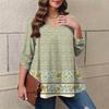 Women's Plus Size Fashion Printed Casual Pleated Round Neck Long Sleeve Top