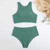 Women's Solid Color Tank Top Swimsuit Ladies Split High Waist Swimsuit Two-Piece Set