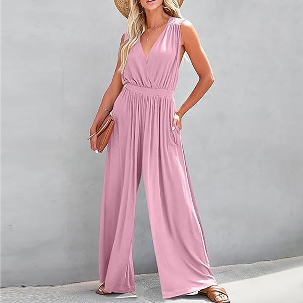 Women's Summer V-Neck Sleeveless Fashion Waist-slimming Sleeveless Jumpsuit