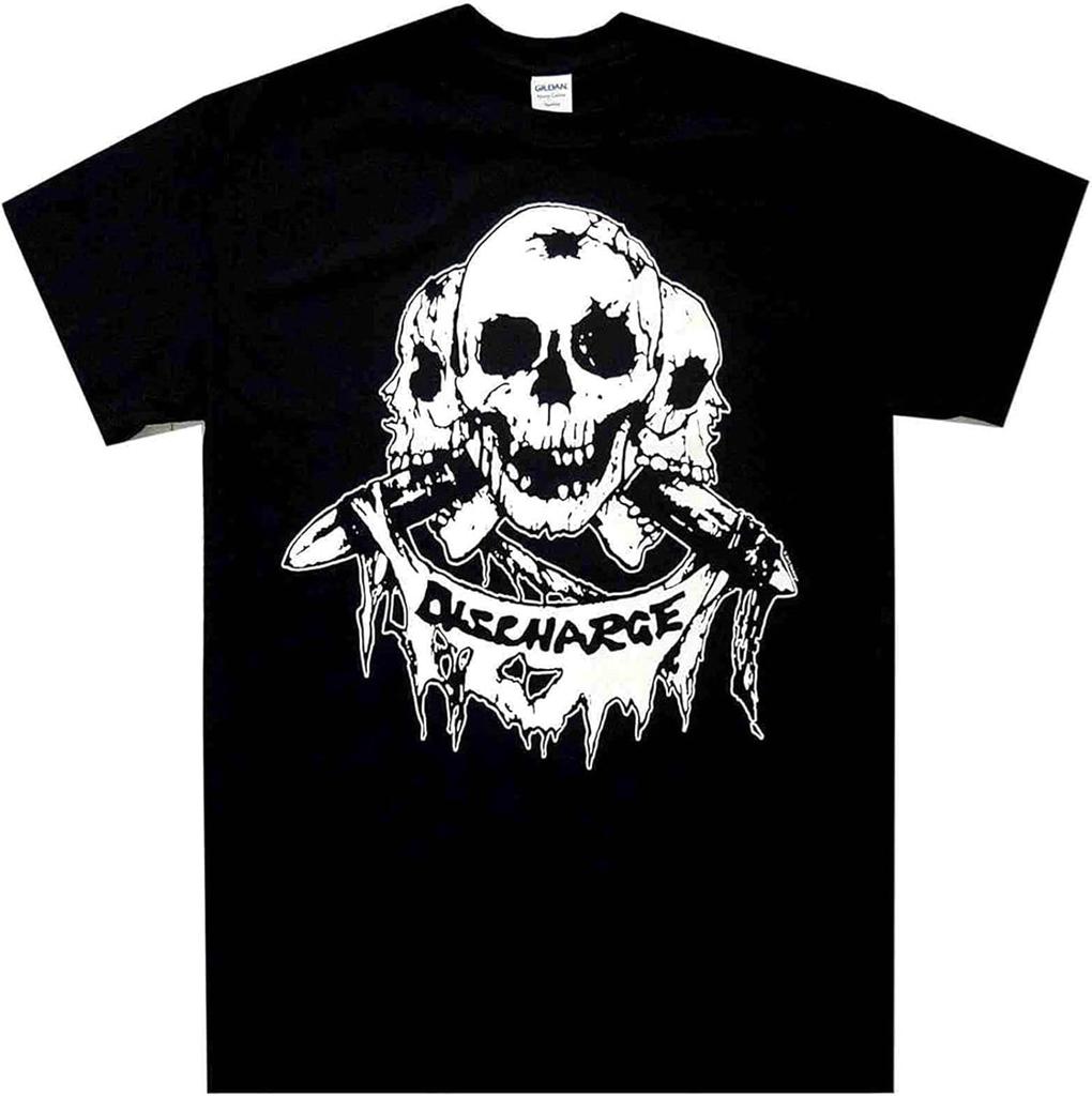 Discharge Triple Skull Punk Band T Shirt Custom Made Top Tee Black
