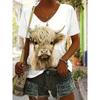 Women T-shirt Cow Print Plus Size Vintage Top Women's Trend Clothing Fashion Short Sleeve Shirt Oversized V-Neck Blouse