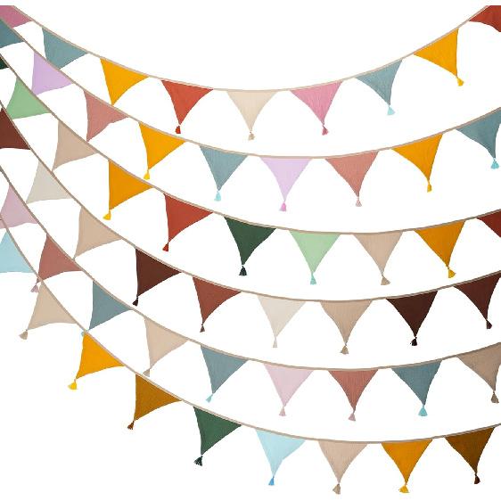 Fabric Bunting Banner, 2 Pack Handmade Neutral String Banner with Tassel Each 8.5 ft 10 Flags Nursery Wall Hanging Wedding Birthday Home Baby Shower