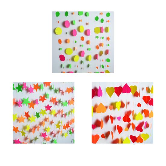 UV Neon Party Decoration Fluorescent Star Heart Circle Dot Garland Glow In The Dark Hanging Streamers Banner for Baby Bridal Shower Birthday Decor