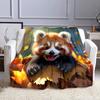 Adorable Red Panda with Autumn Leaves Patterned flannel blanket perfect for the bedroom living room, sofa, or a little nap