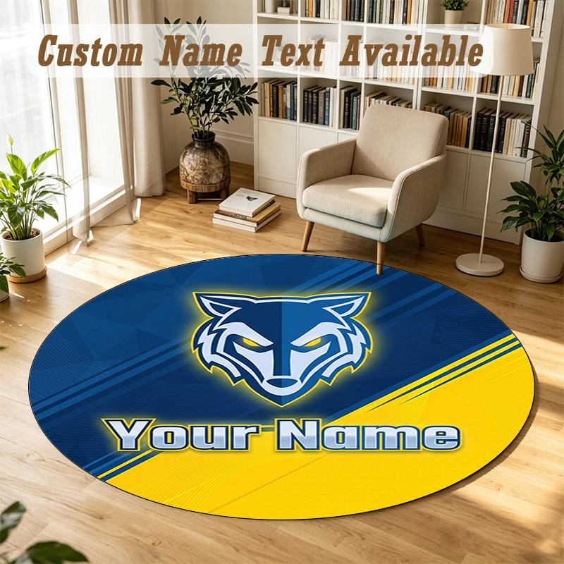 Round Rug Custom NameWarrington Wolves Pattern Non Slip Carpet Home Floor Decor
