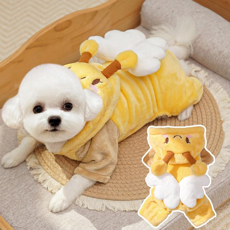 Warm Fleece Pet Pajamas Dogs Cats Winter Four-Legged Outfit Bee Design Soft Cozy
