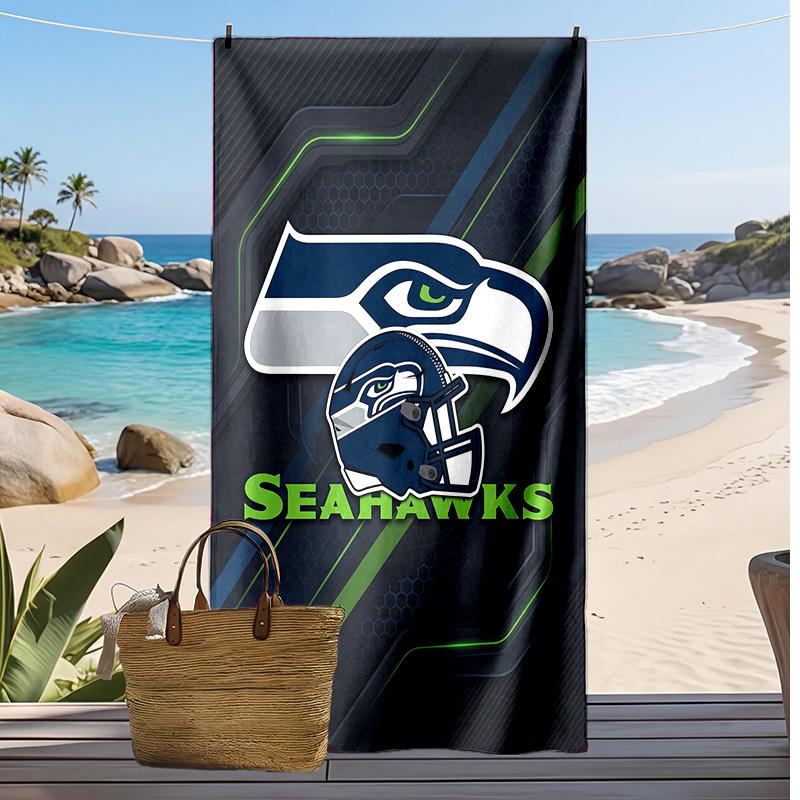 Пляжное полотенце с принтом Seattle Seahawks Мягкое Портативное Быстросохнущее?Сухое полотенце для бассейна, летнего отпуска, активного отдыха на природе