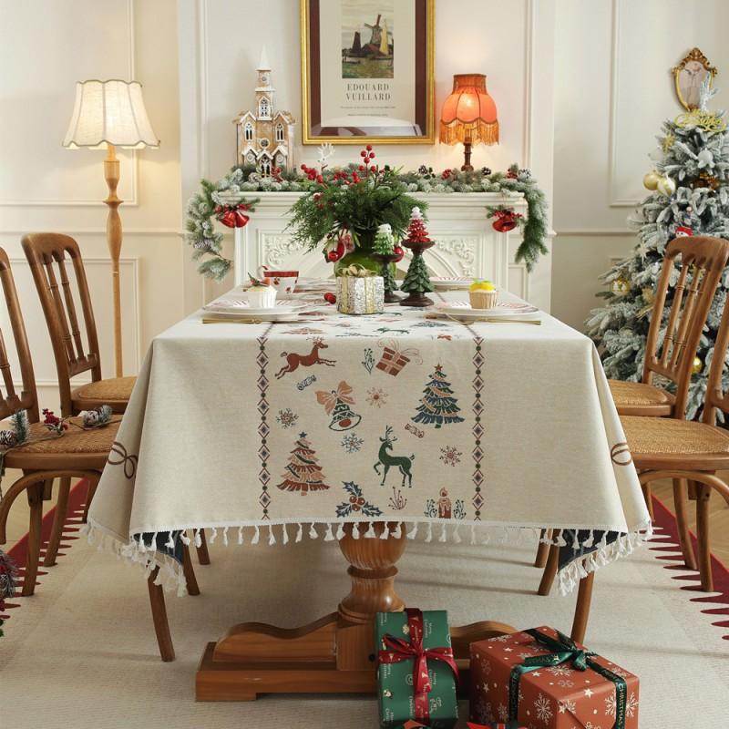 Christmas Tree Decor Woven Jacquard Tablecloth Rectangular Table Cover Dining Coffee