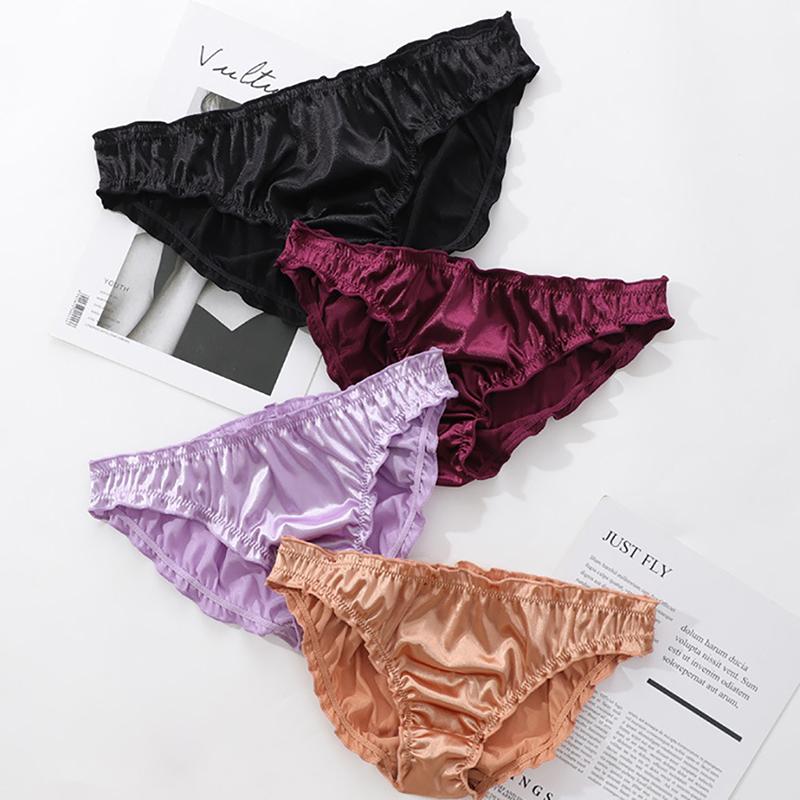 Women's Satin Panties Comfortable Low-Waist Elastic Milk Silk Underpants