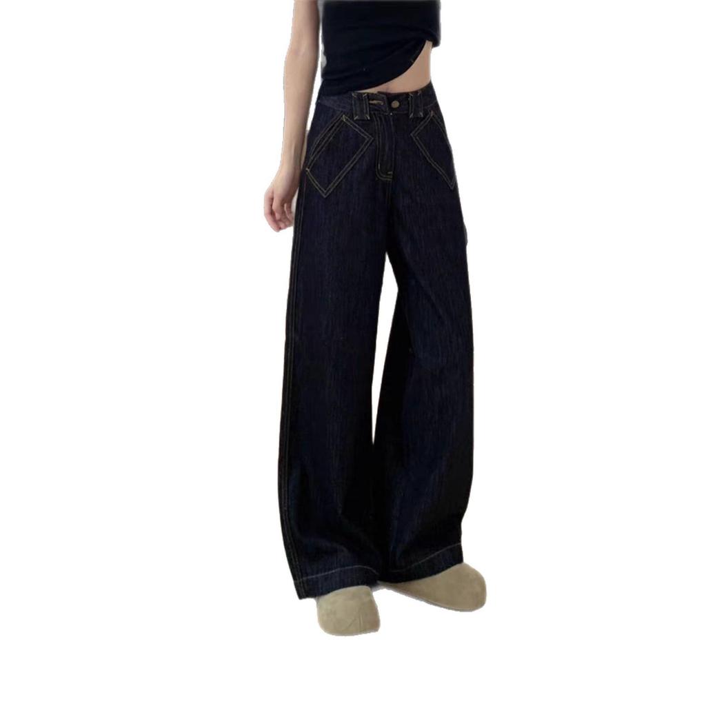 Женские джинсы больших размеров в стиле ретро с высокой посадкой, черные - Осень 2025, широкие брюки, стройнящие