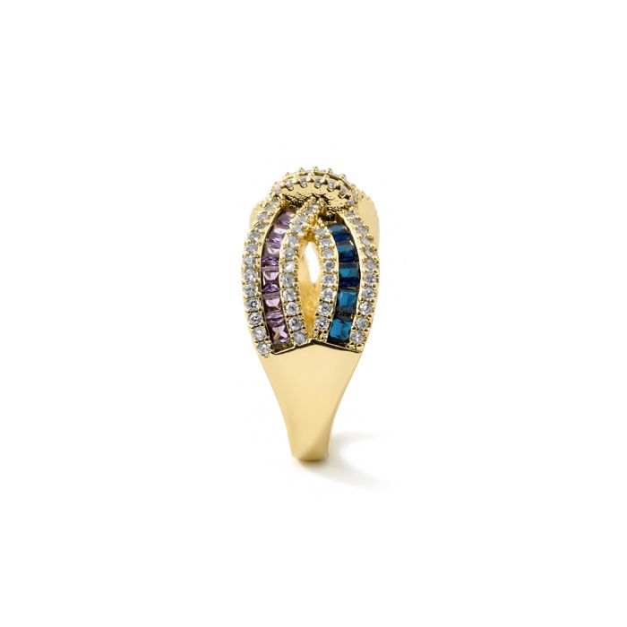 Bague - LUXENTER - Alnis - alliage métallique - zircone multicolore - finition or jaune 18 carats