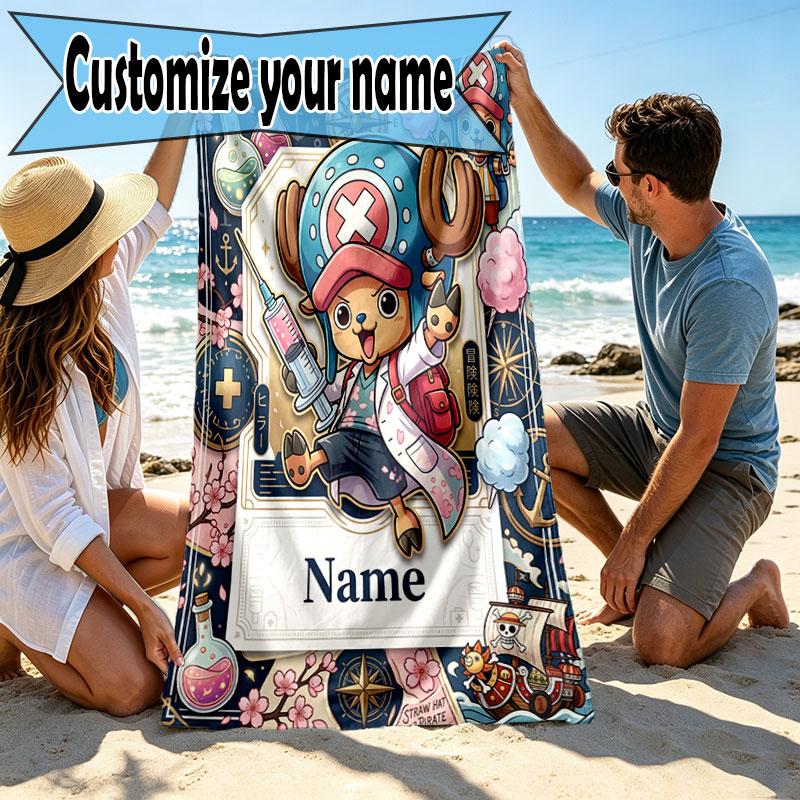 Custom Name Personalized ONE PIECE Print Beach Towel, for Trip Camping Beach Party Home Decor, Birthday Gift for Family & Friends