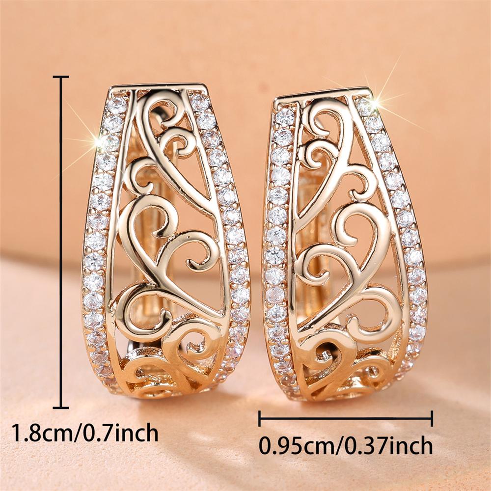 Vintage Hollow White Zircon Antique Flower Pattern Hoop Earrings For Women Trendy Gold Color Wedding Jewelry Mother's Day Gift