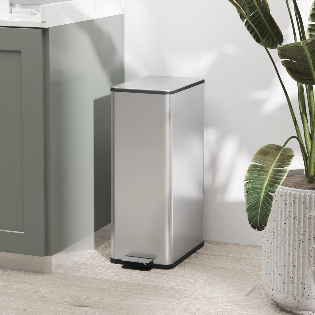 Trash Can 20L, Soft-Close Lid, Deodorant Compartment, Fingerprint-Proof, Stainless Steel, Silver