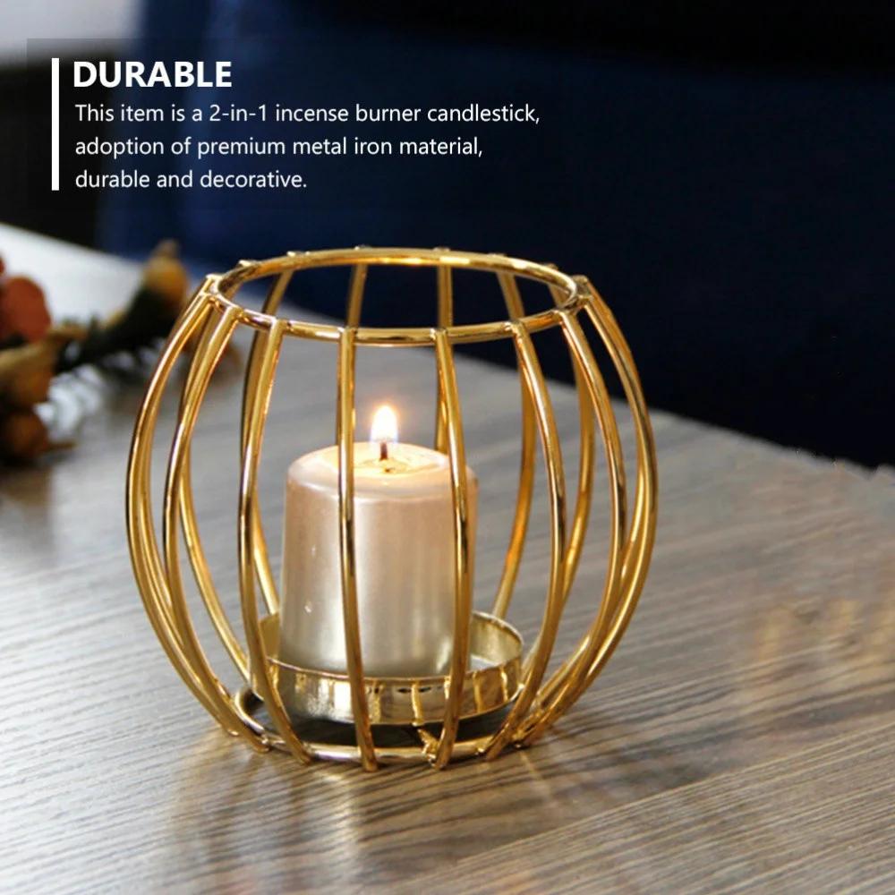Metal Incense Burner Iron Art Candle Holders Golden Tower Candlestick Golden Metal Porcelain Censer Buddhism House Yoga Studio