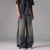 Mens Loose Straight Fit Ripped Washed Jeans Vintage Streetwear Vibe Casual Denim Pants
