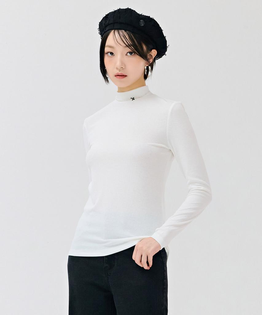 CHASECULT Women'S Basic Mock Neck T-Shirt - White