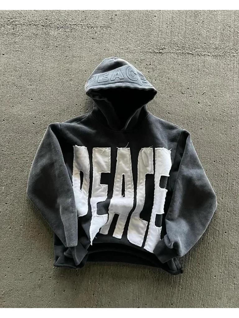 Мода Harajuku Trend Hoodie Retro Alphabet Embroidered Hoodie Men Y2k Goth Coat Casual Loose Sweatshirt Hoodies