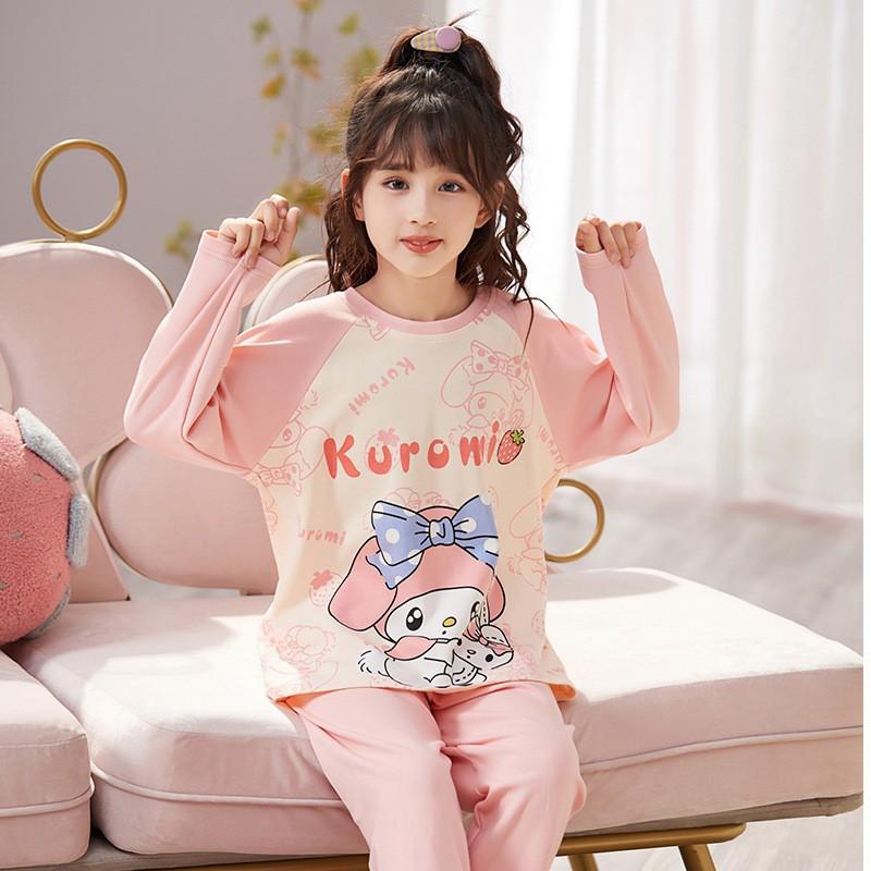 Girls Cotton Pajama Set Cartoon Print Lightweight Sleepwear Home Outfit Kids Ages 8