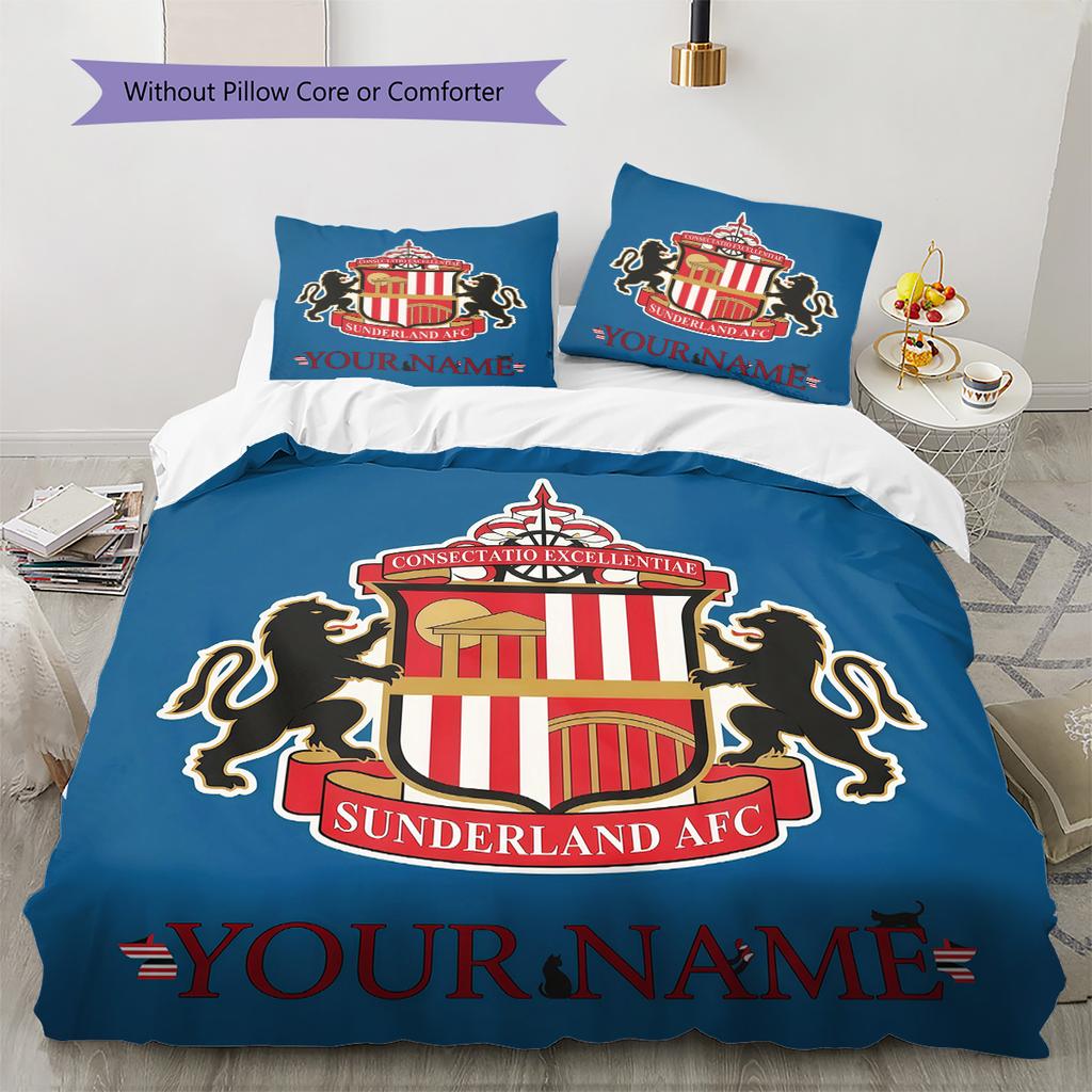 Custom Name Sunderland AFC Pattern Bedding Quilt Set Home Decoration Gift (1 * duvet cover + 2 * pillowcase without core)