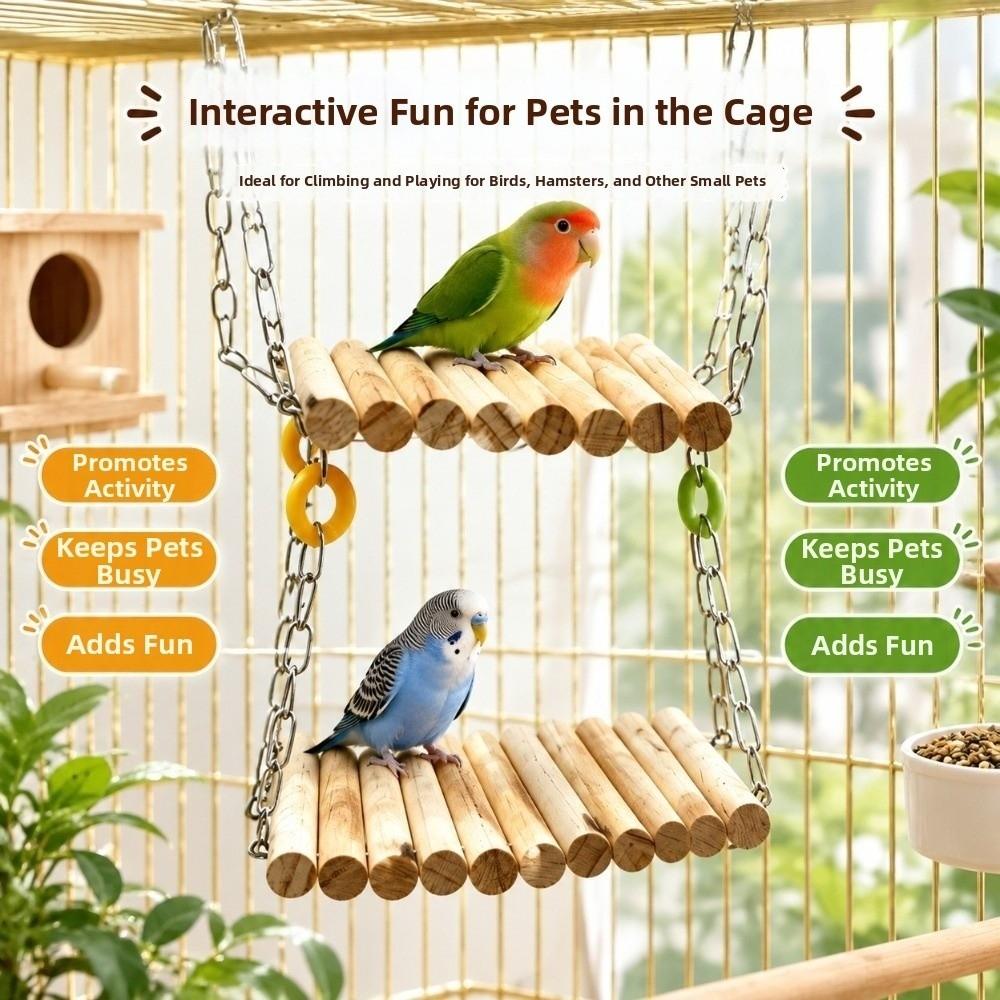 Wood Bird Cage Swing Toy Double-layer Parrot Training Bridge for Parakeets Budgies Cockatiels